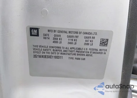 2014 Chevrolet Impala Limited Ls from USA, damaged, VIN 2G1WA5E3XE1180311